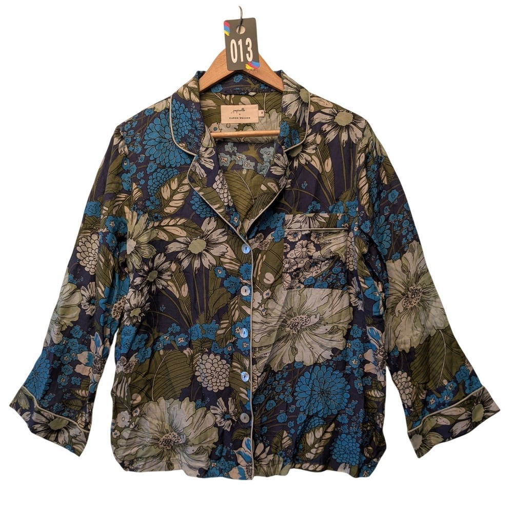 Papinelle x Karen Walker Floral Pajama Shirt Blue Green White Size M